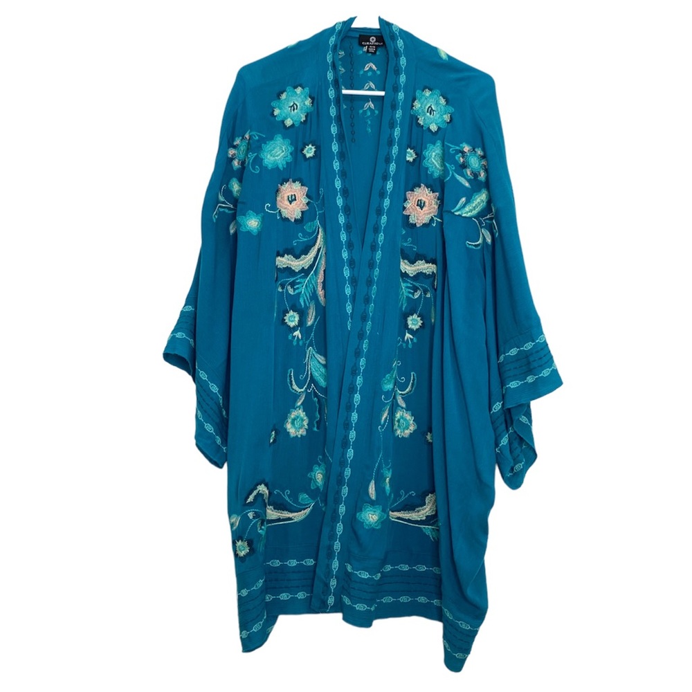 Curations blue embroidered open front cardigan women’s size XL 1X
